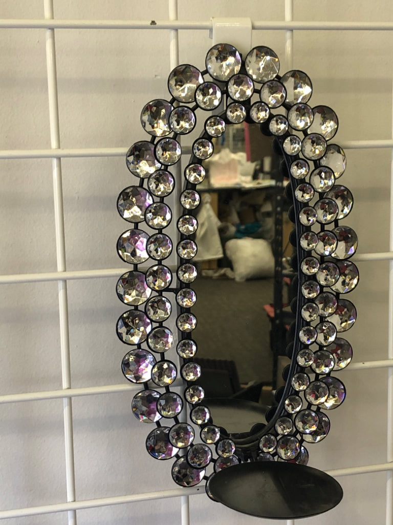 OVAL MIRRORED BEJEWLED WALL SCONCE.