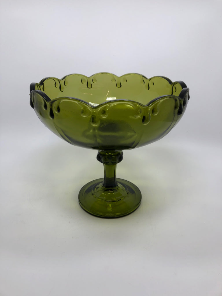 VTG GREEN GLASS CANDY DISH.