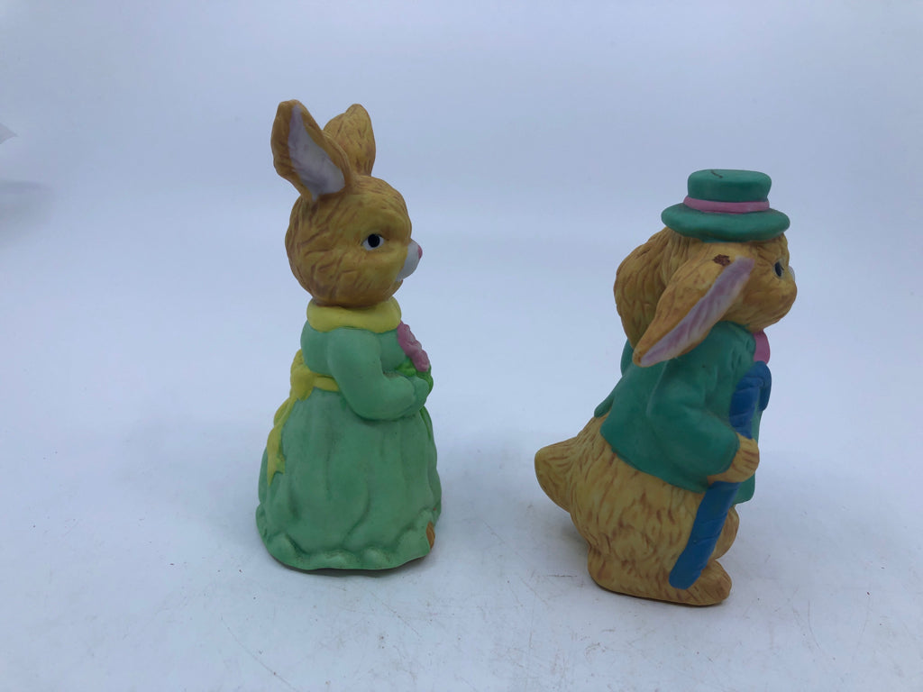 2PC BUNNY COUPLE W/GREEN DRESS AND COAT.