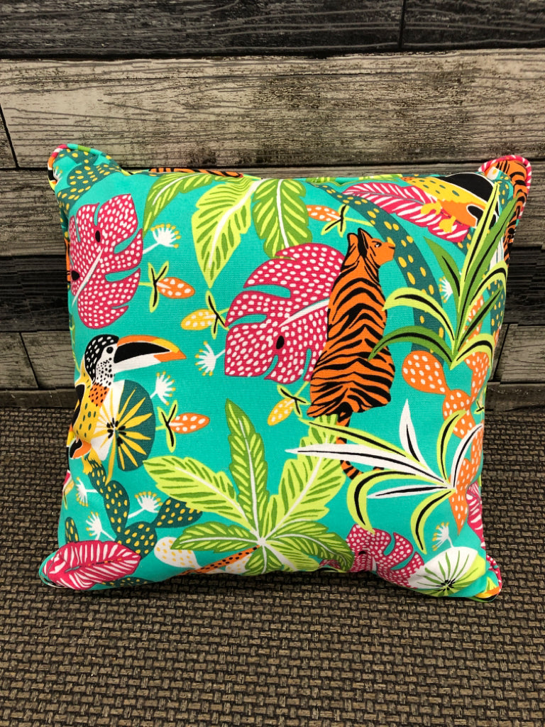 COLORFUL TIGER & PALM TREE PILLOW.