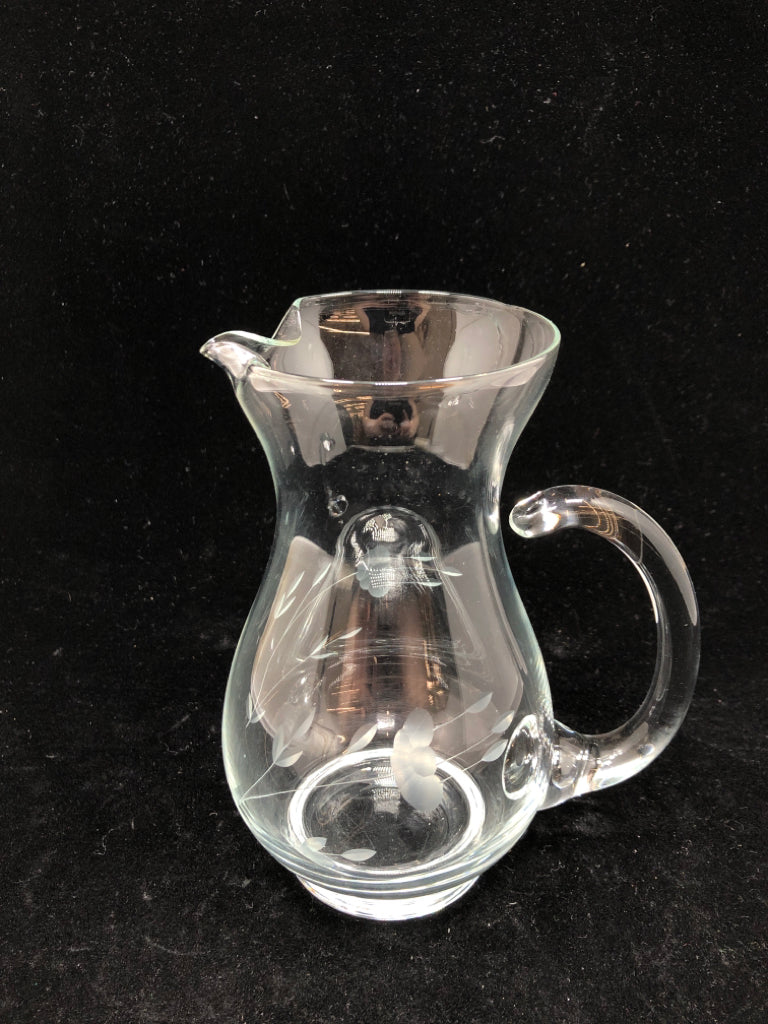 GLASS PITCHER W/ETCHING.