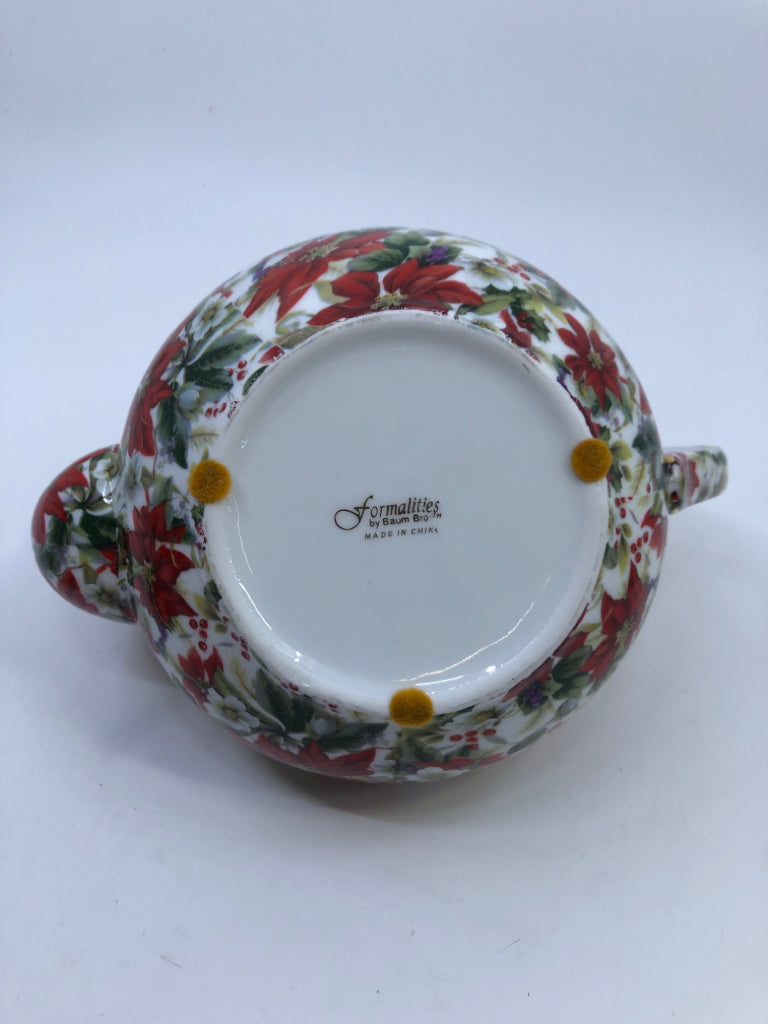 WHITE W/ RED POINSETTIA TEA POT.