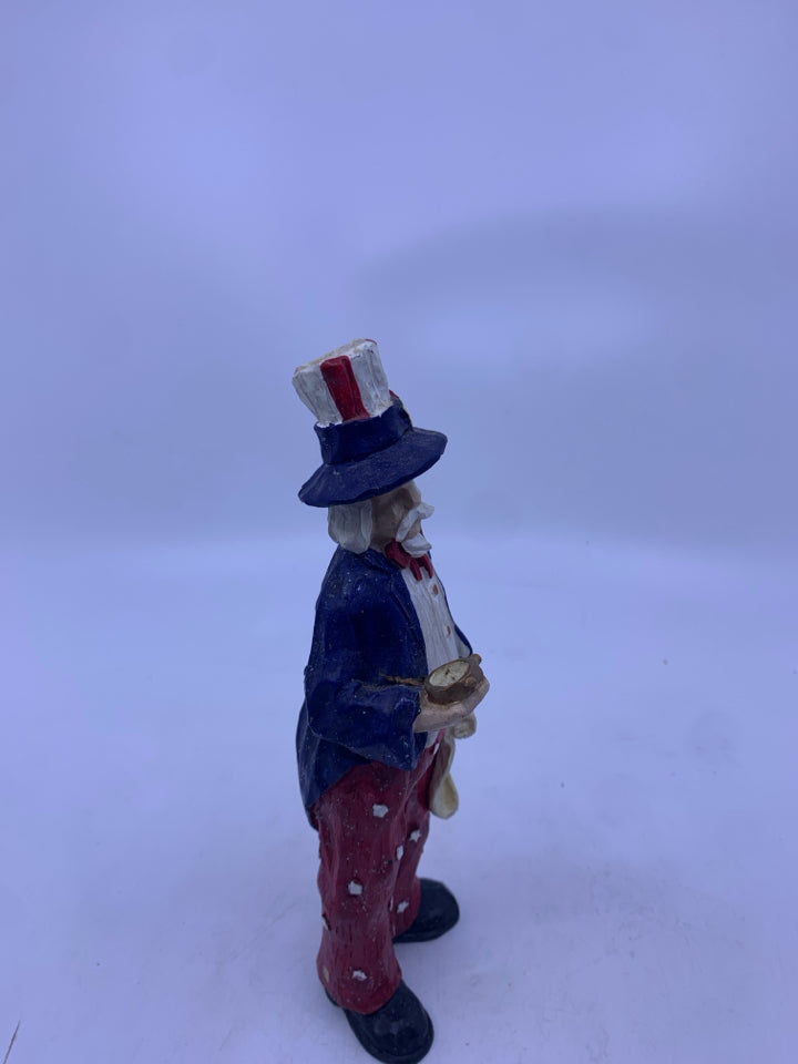 RESIN UNCLE SAM W/ CLOCK AND USA PAPER.
