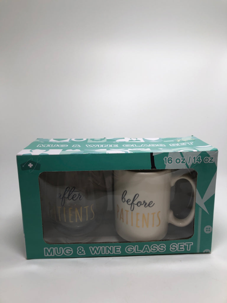 NIB AFTER/BEFORE PATIENTS MUG & GLASS SET.