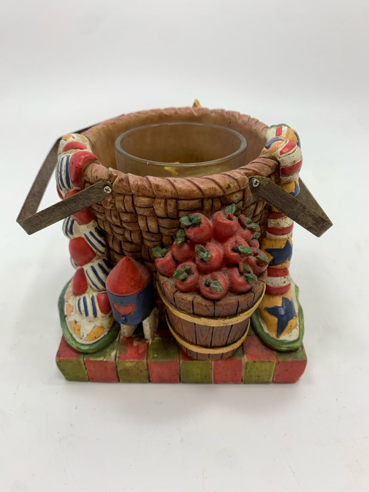 PATRIOTIC APPLE BASKET VOTIVE HOLDER.
