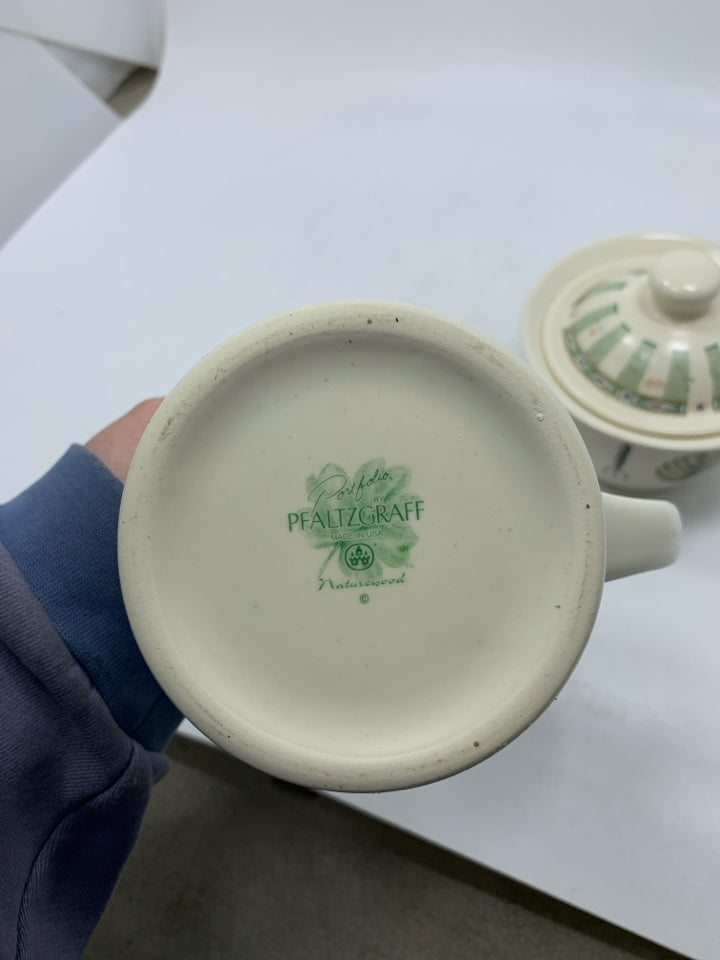 2 PC CREAMER/SUGAR BOWL GARDEN THEMED.
