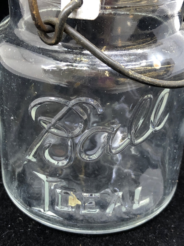 VTG BALL MASON JAR W  METAL CLASP.