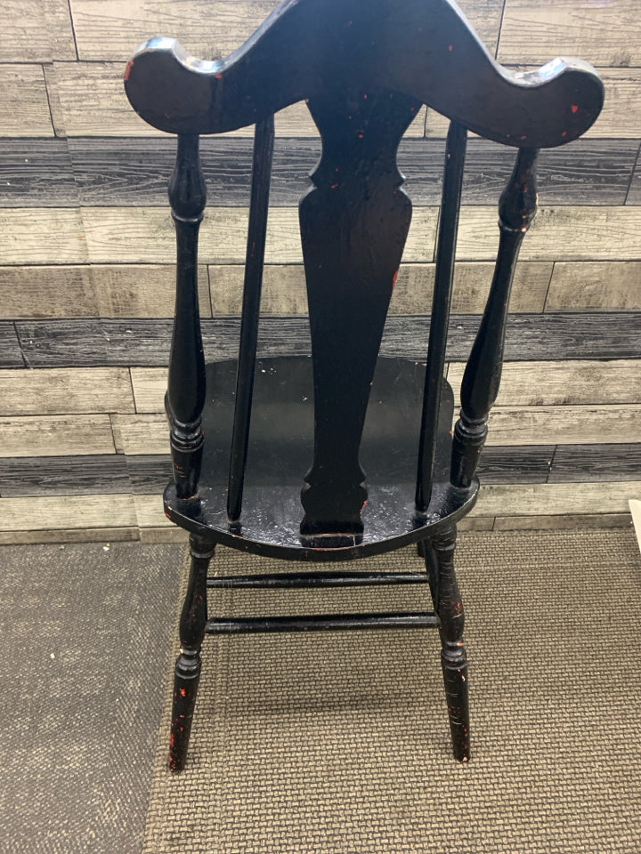 DISTRESSED LOOK PAINTED BLACK ACCENT CHAIR.
