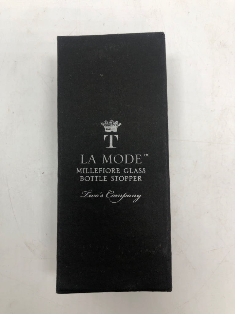 MILLEFIORE GLASS BOTTLE STOPPER IN BOX.