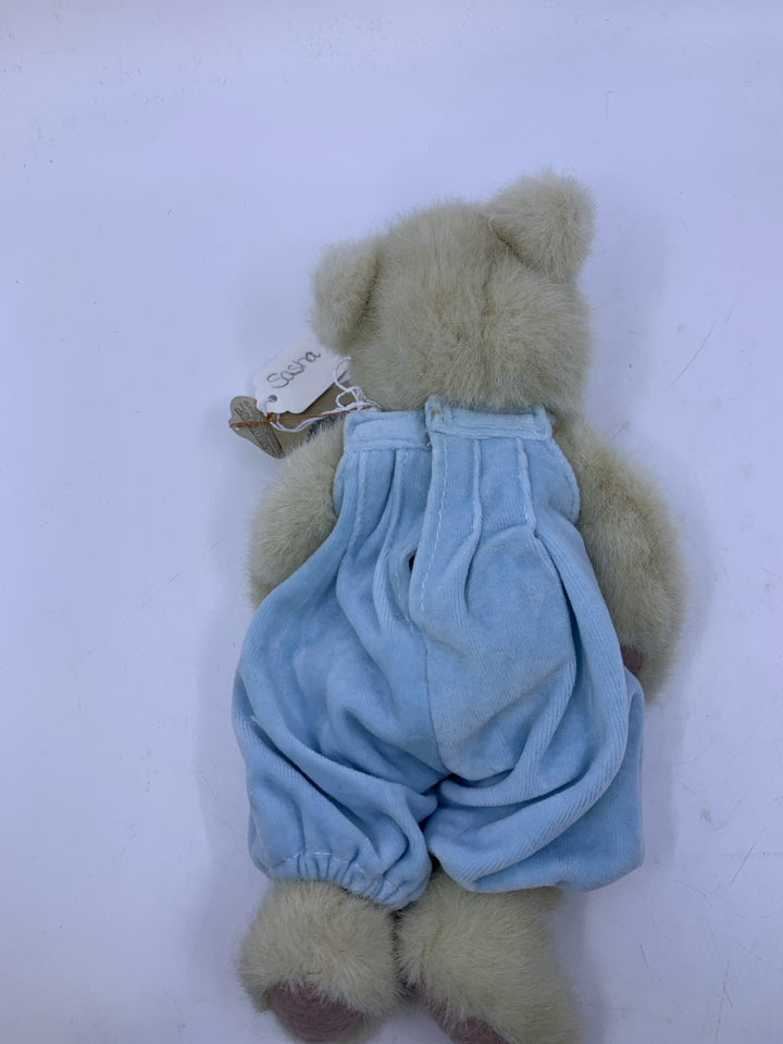 WHITE BEAR W/ LIGHT BLUE JUMPSUIT BOYDS BEAR.