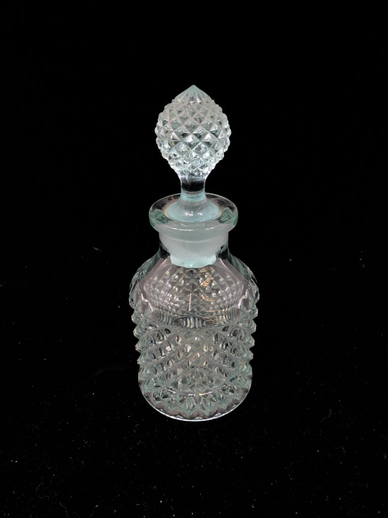 AQUA BLUE ENGLISH HOBNAIL STYLE GLASS EMPTY BOTTLE W/STOPPER.