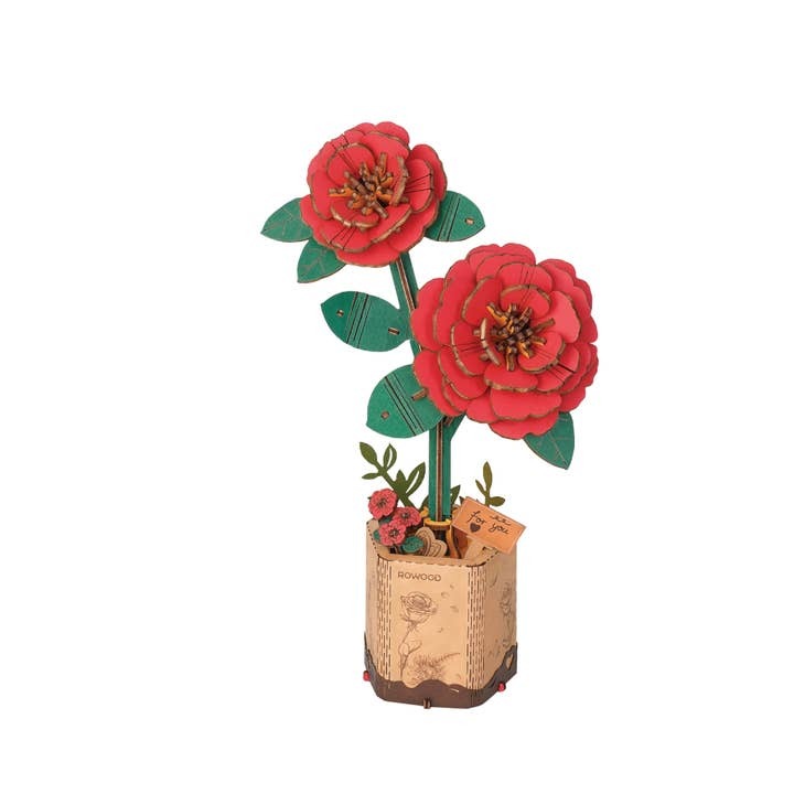 NEW 3D Wooden Flower Puzzle: Red Camellia. 113 Pieces