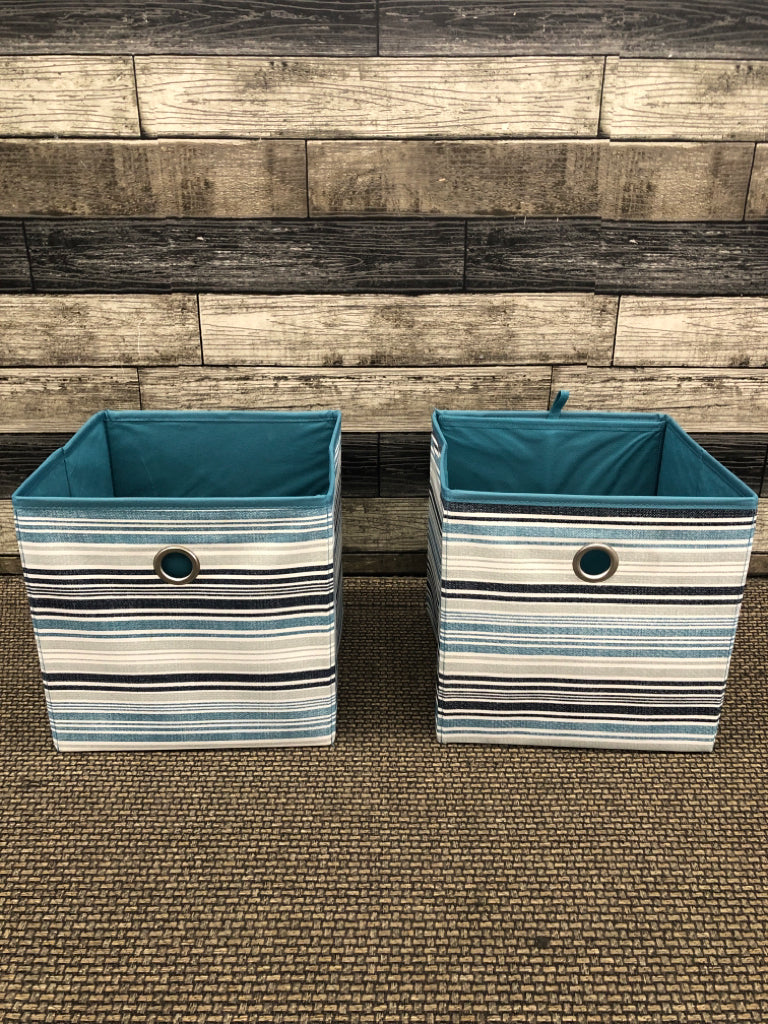 2 BLUE/TEAL FABRIC STORAGE BOXES.