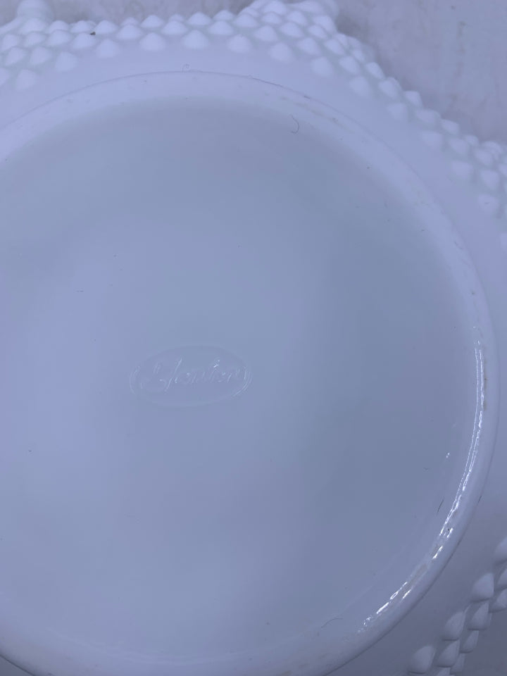 VTG MILK GLASS HOBNAIL CRIMPED RUFFLED EDGE BOWL.