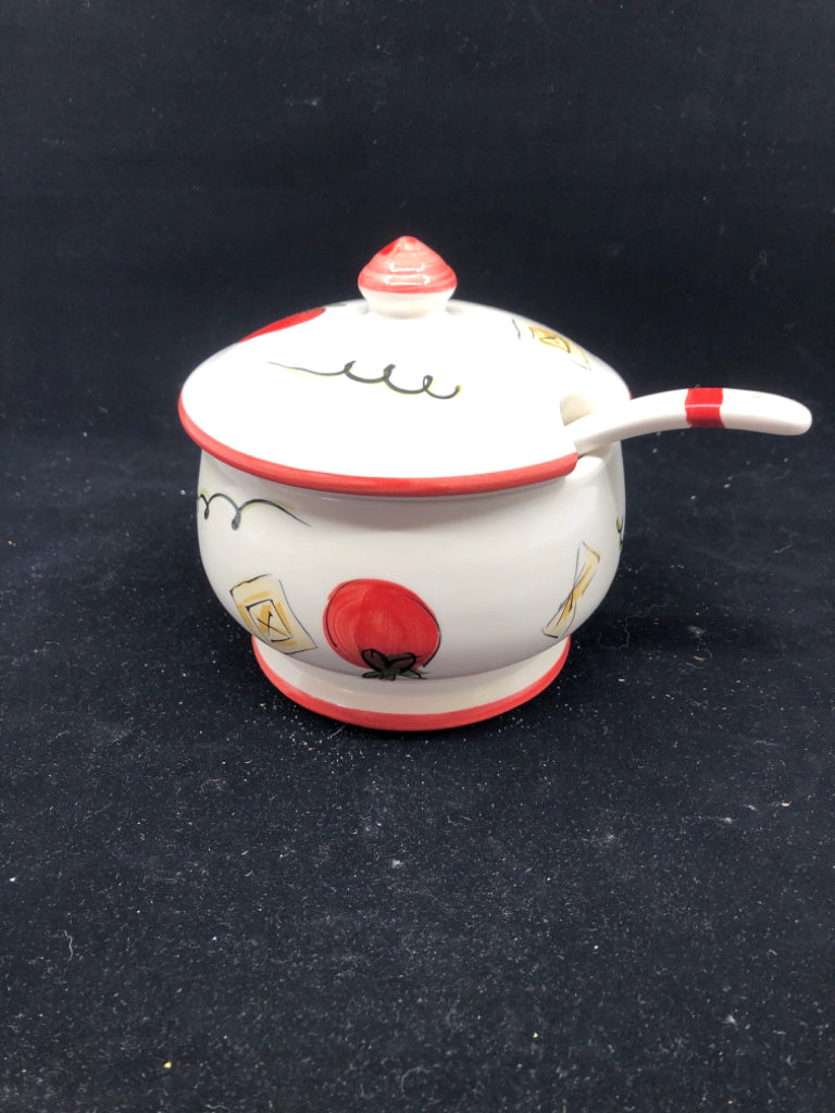 SMALL TOMATO SOUP SERVER W LID AND SPOON.