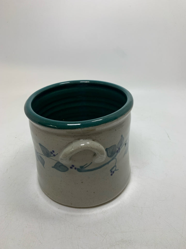 PAINTED VINES W/ GREEN INTERIOR CROCK .