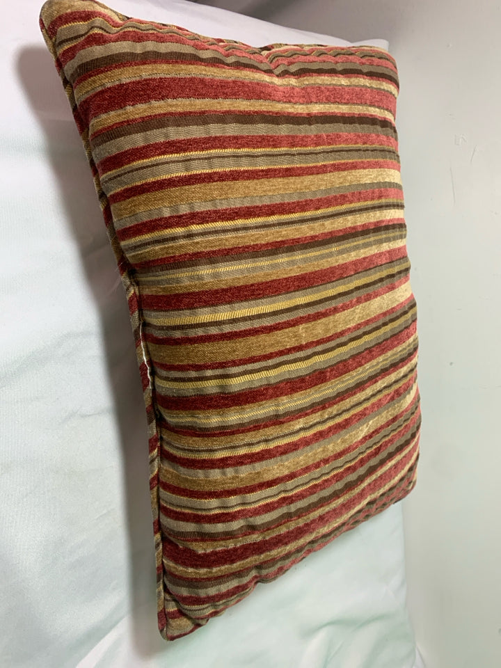 RED, BROWN STRIPE RECTANGLE PILLOW.