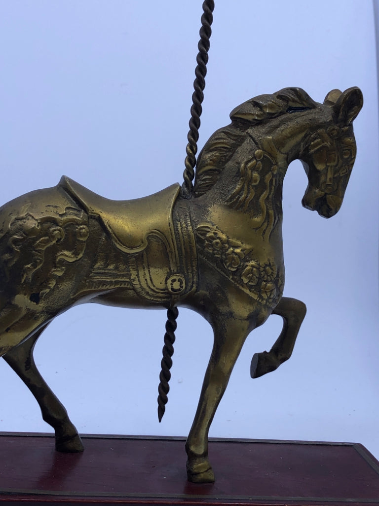 BRASS CAROUSEL HORSE ON STAND.