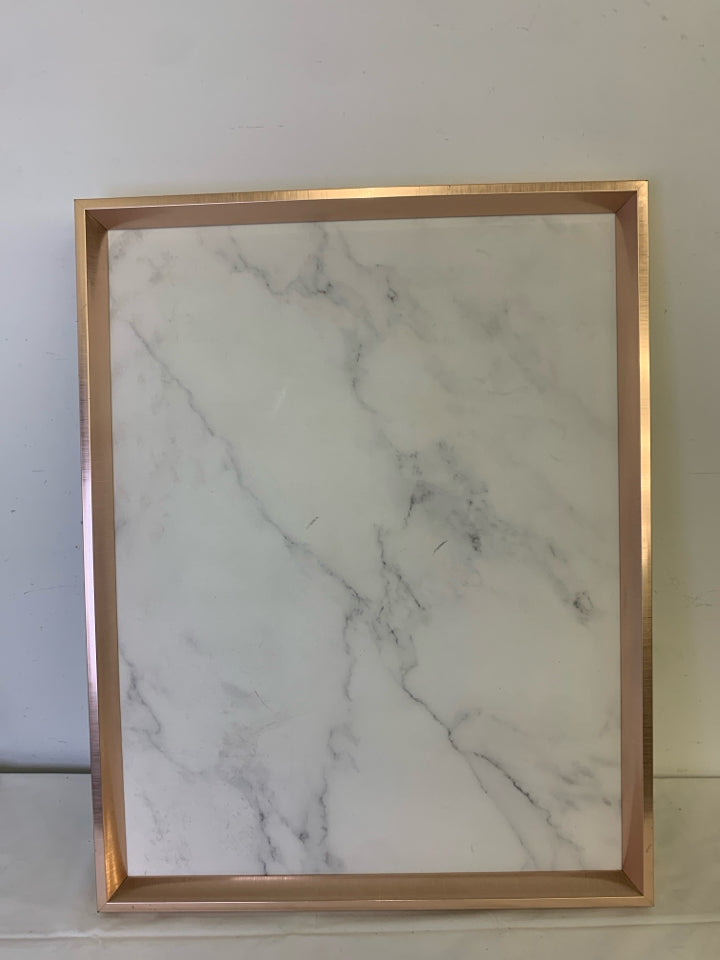 FAUX MARBLE MAGNETIC BOARD W ROSE GOLD FRAME.