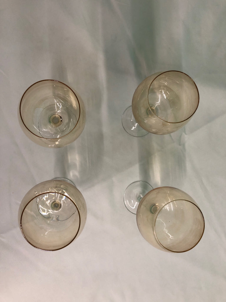 4 YELLOW WINE GLASSES.