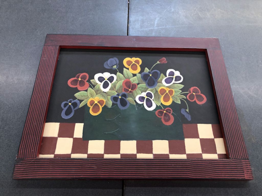 PAINTED PANSIES PRIMITIVE WALL ART.
