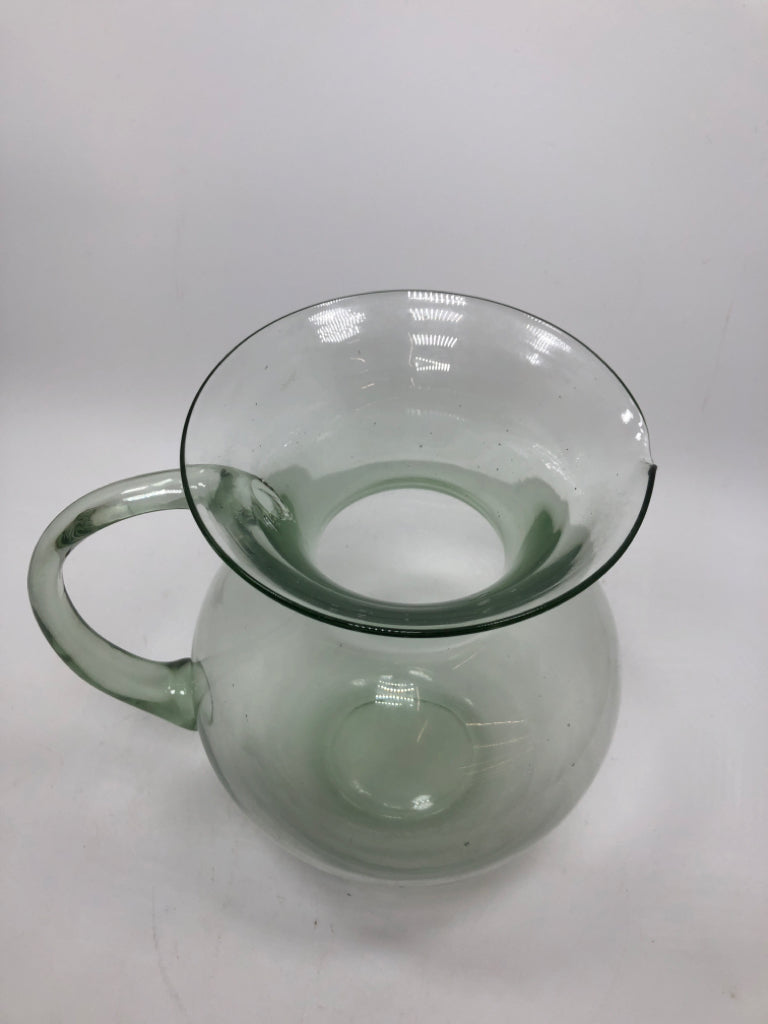 GREEN GLASS PITCHER W/FLARE TOP