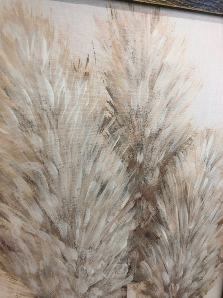 3 WHEAT CANVAS IN BROWN FRAME.