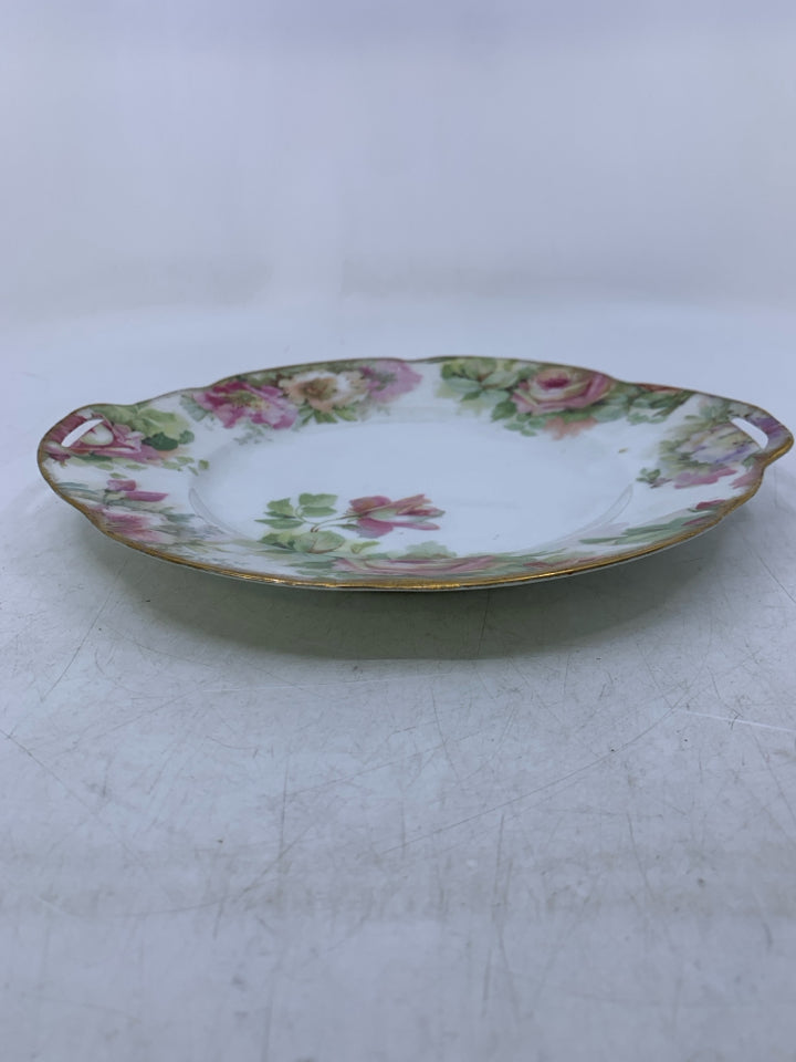 VTG PINK ROSE W/ GOLD RIM SERVING PLATTER.