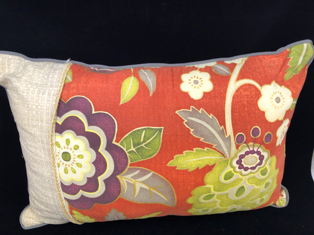 PURPLE FLORAL W RED BACKGROUND RECTANGLE PILLOW.
