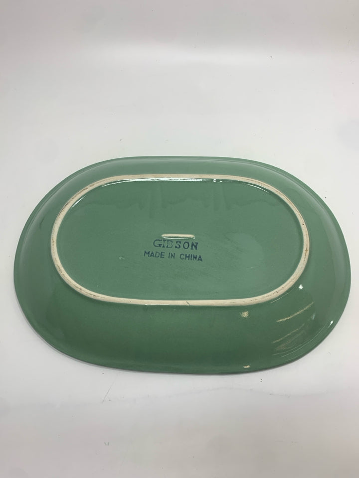 TEAL OVAL CERAMIC SERVING DISH.