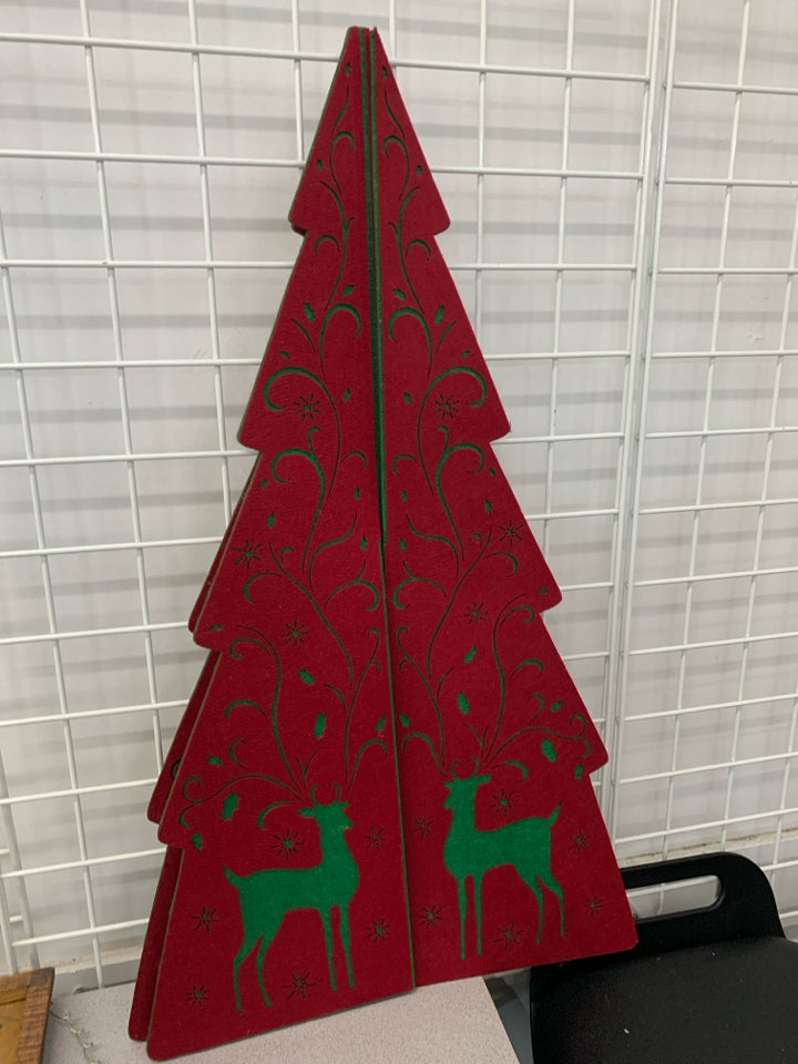 RED AND GREEN FELT CHRISTMAS TREE.