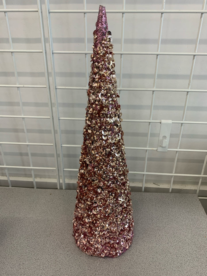 ROSE/PINK SEQUINS CHRISTMAS CONE.