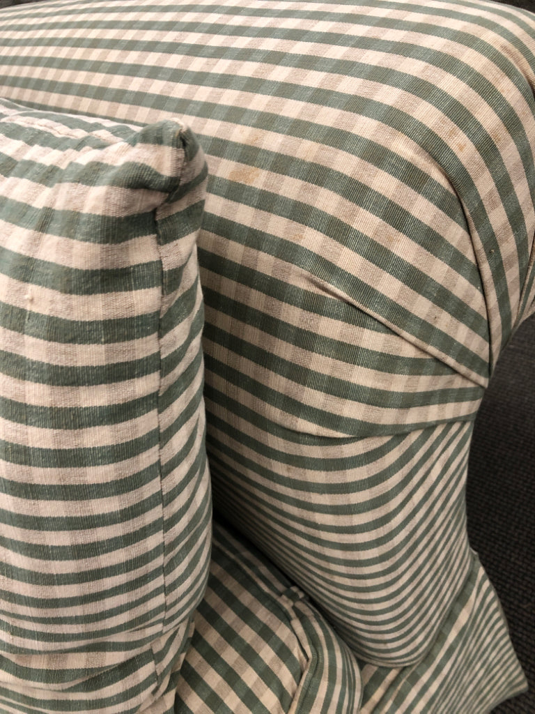 GREEN & WHITE GINGHAM CHAIR W/OTTOMAN.