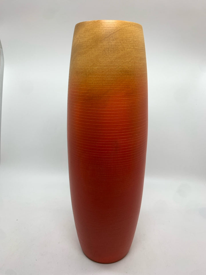 TAN/RED WOODEN VASE.
