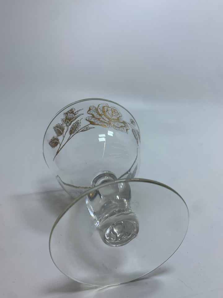 6 VTG GOLD-RIMMED SHERBET GLASSES W/FLOWER DESIGN.
