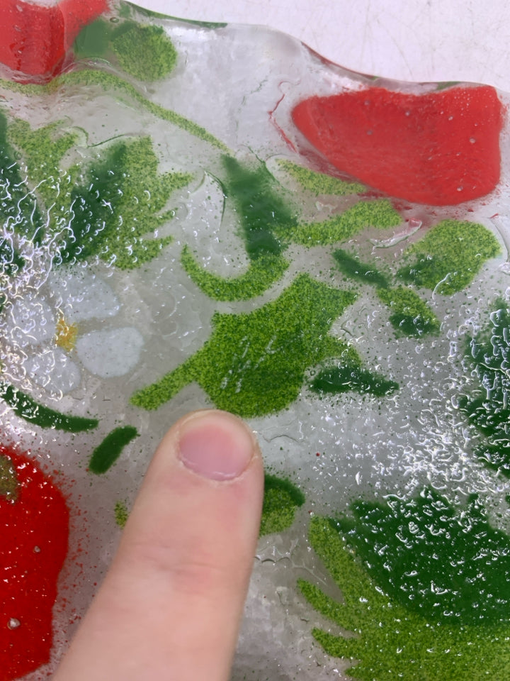 FUSED GLASS STRAWBERRIES TRAY.