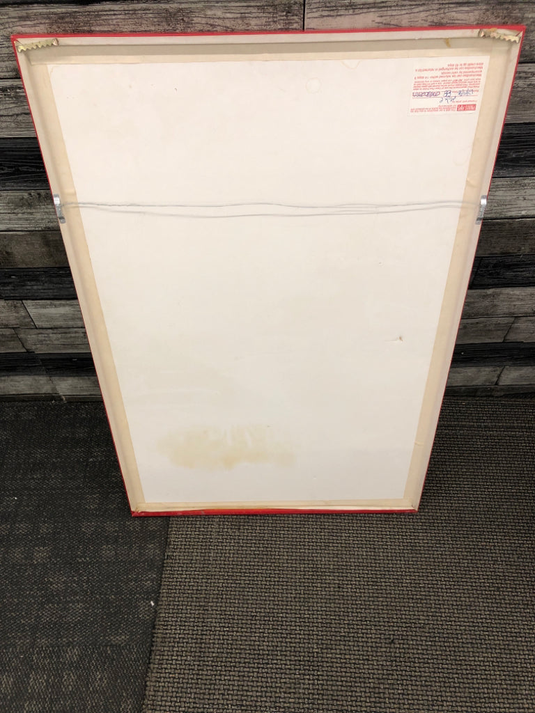 VTG BLACK & WHITE CARTOON PRINT IN RED FRAME.