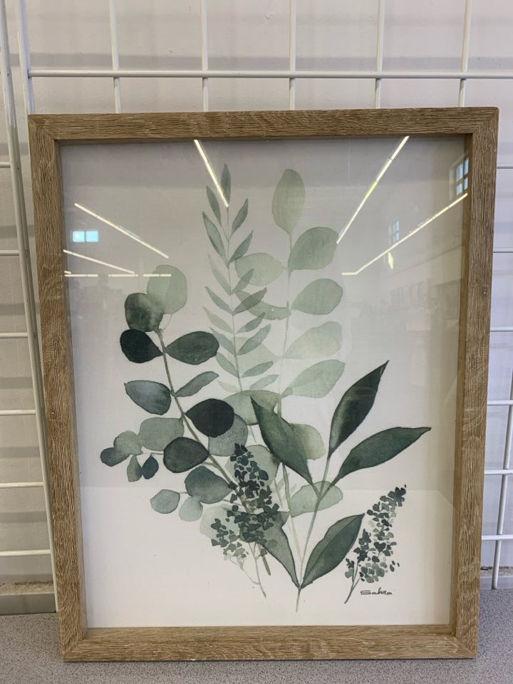 FERNS WATERCOLOR PAINTING IN LT WOOD FRAME.