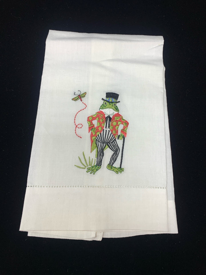 FANCY FROG TEA TOWEL.