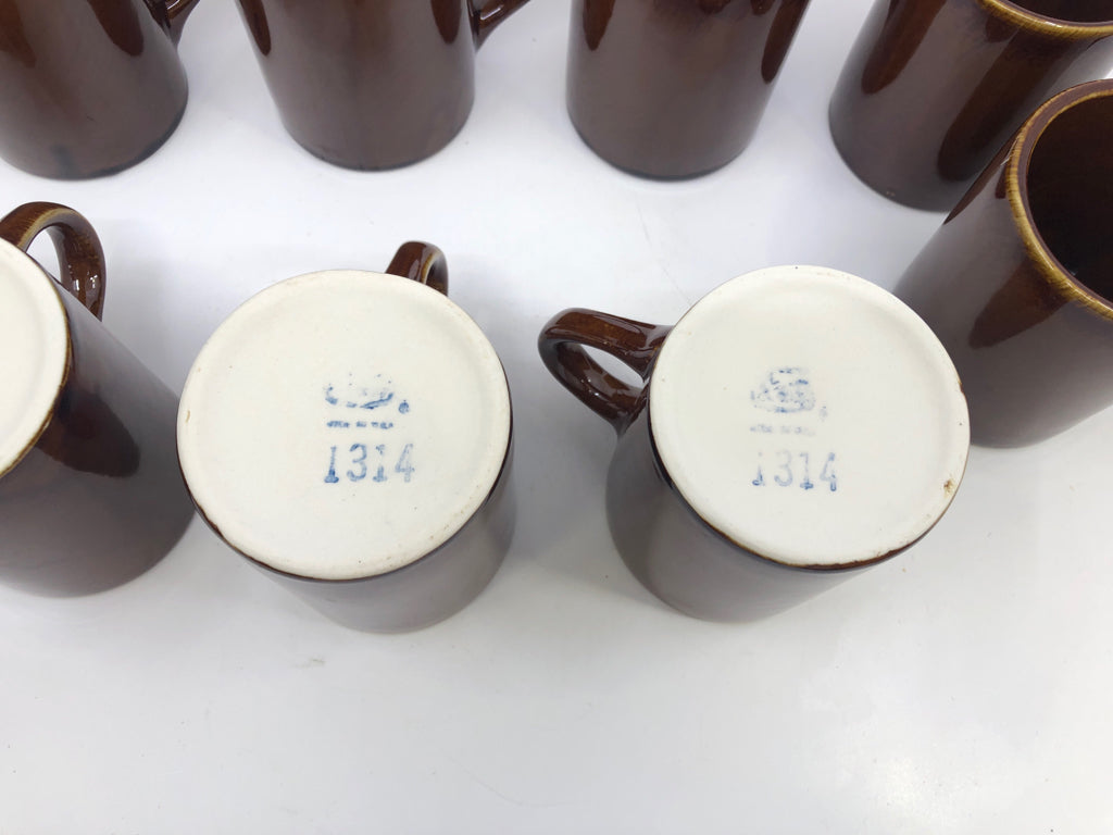 8 VTG BROWN POTTERY MUGS.