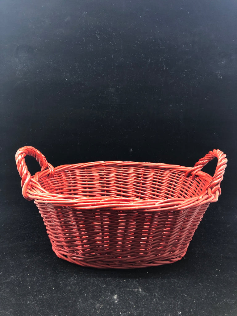 RED WICKER BASKET W/2 HANDLES.