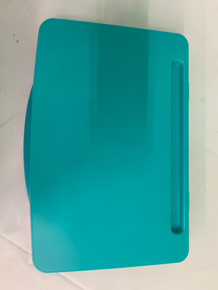 TEAL PLASTIC LAP DESK W STORAGE.
