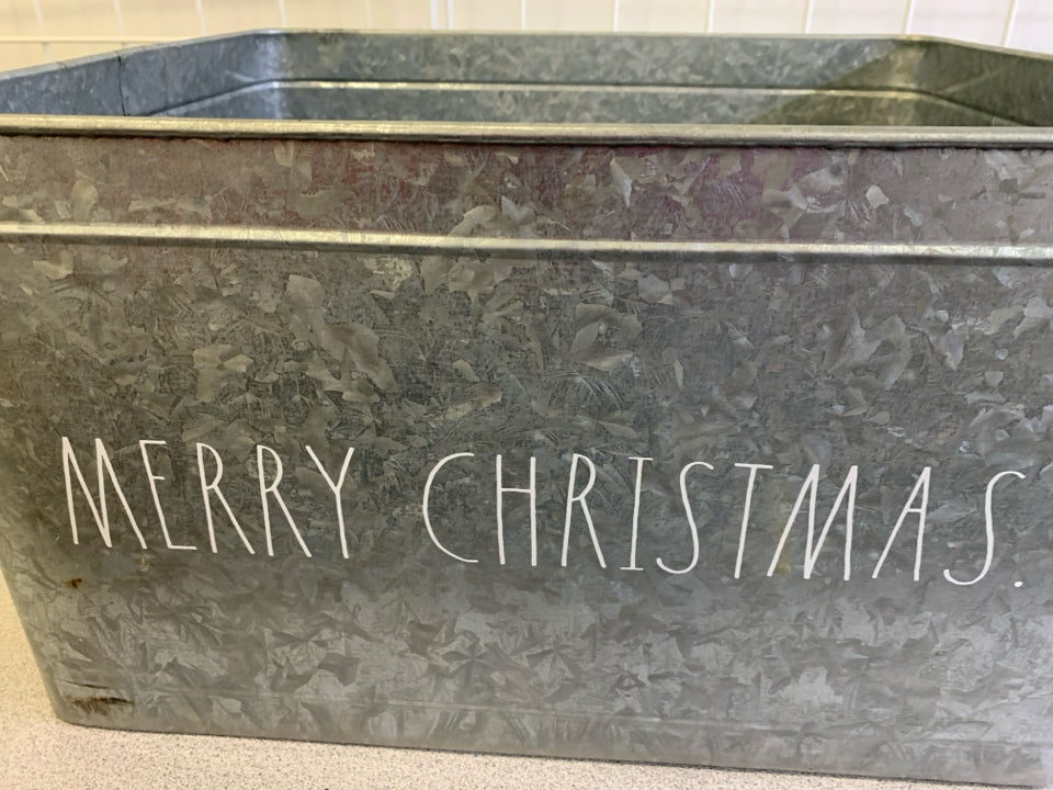GALVANIZED METAL "MERRY CHRISTMAS" BIN.
