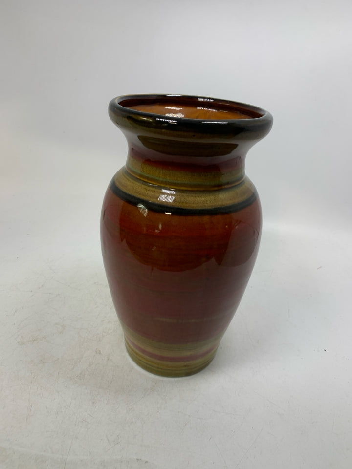 DARK TONES STRIPED CERAMIC VASE.