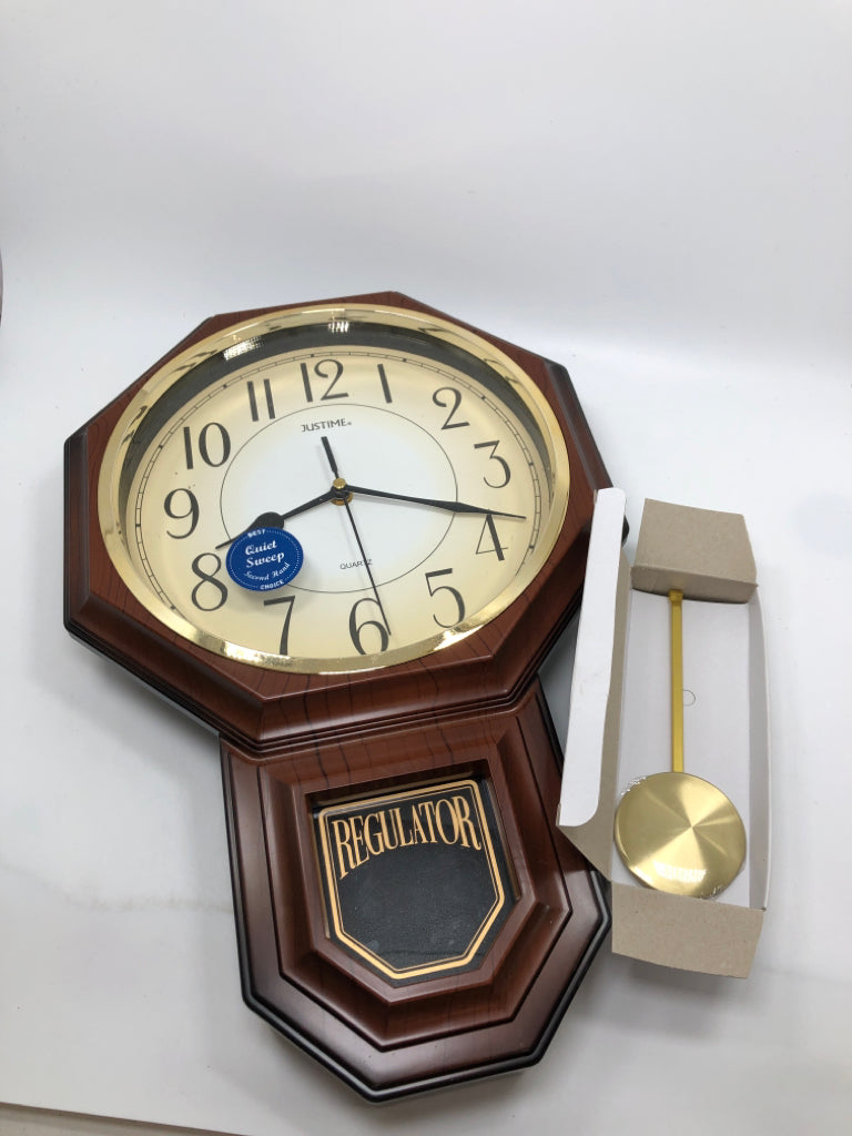 JUSTTIME REGULATOR CLOCK W/PENDULUM IN BOX.