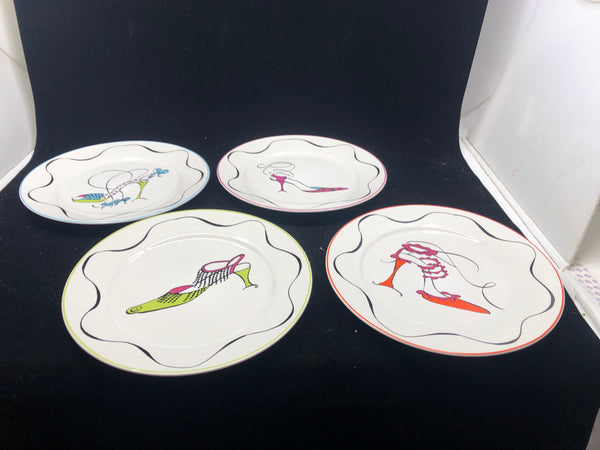 4 COLORFUL HIGH HEEL LUNCH PLATES.