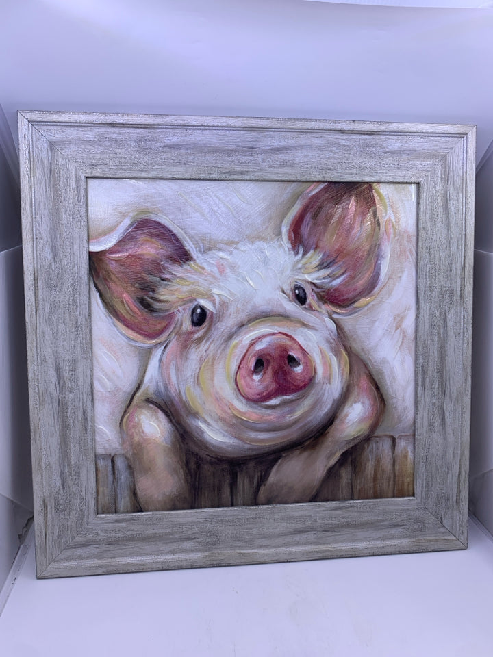 PIG - WHITE WASHED FRAME WALL ART.