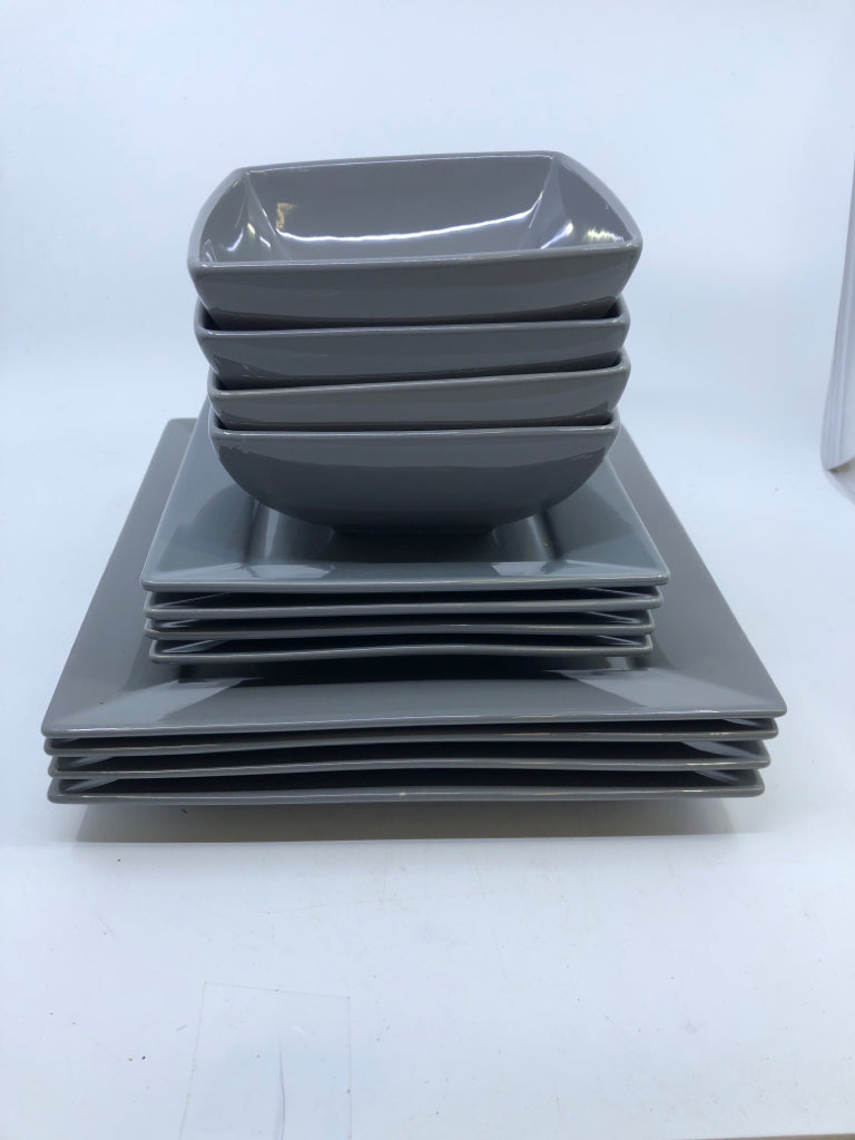 12 PC SVC 4 SQUARE PLATES + BOWLS.