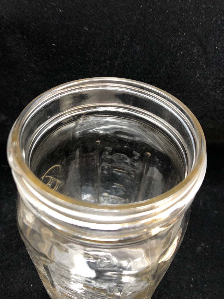 WIDE MOUTH BALL EMPTY JAR W/SCREW LID.