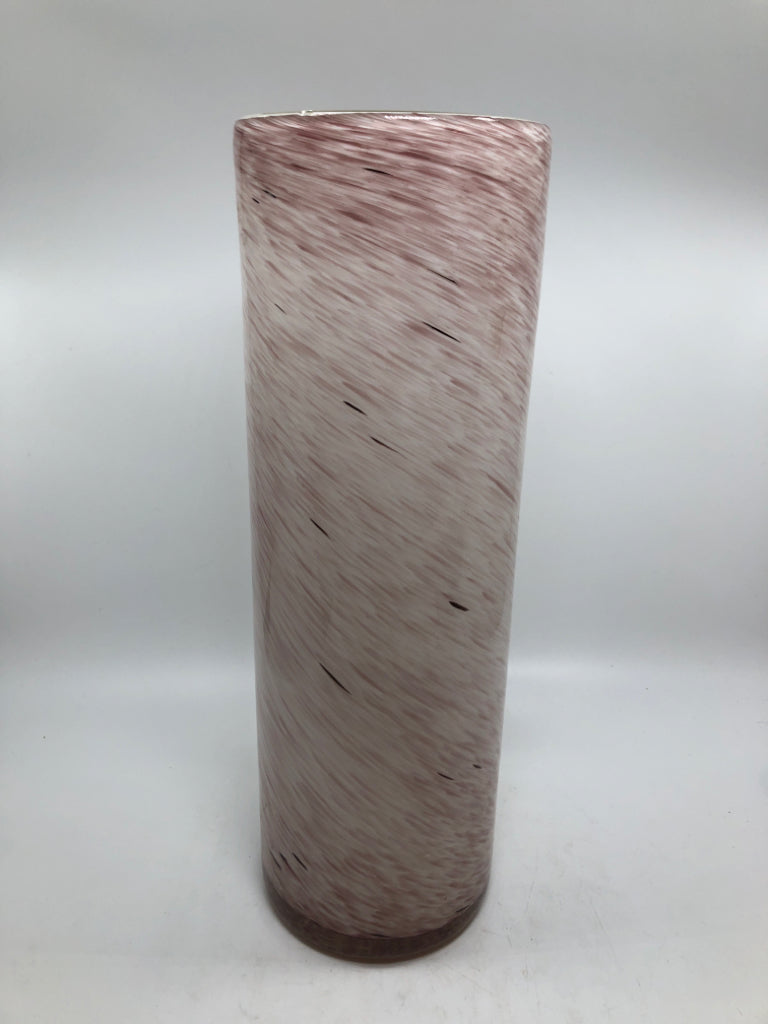 LG PINK SWIRL GLASS VASE.
